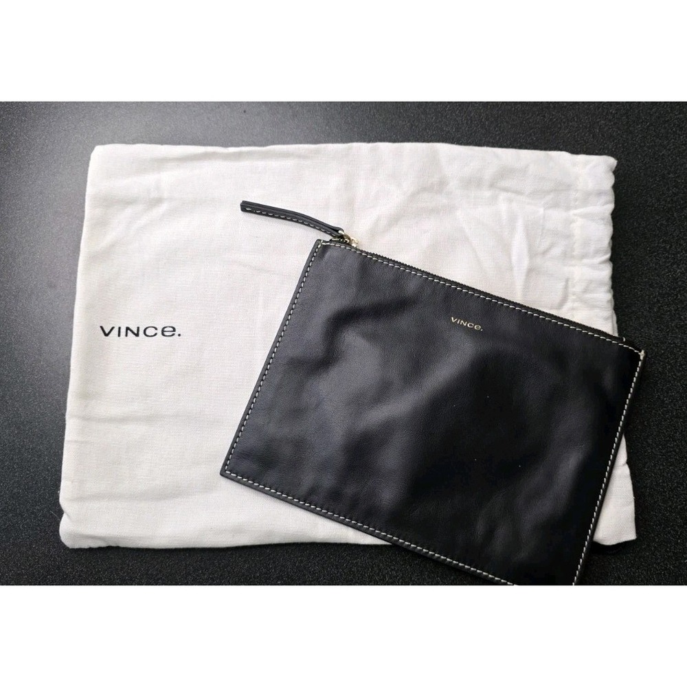 New Vince Zip Pouch/Clutch Black Leather Suede Dust Cover Italy Made